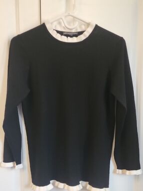 Adrianna Papell Black Sweater with White Trimmed Collar